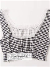 Vintage Girl Feelings Sun-imperial Crop Plaid Tank top with Lace High Street Fashion