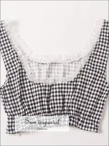 Vintage Girl Feelings Sun-imperial Crop Plaid Tank top with Lace High Street Fashion