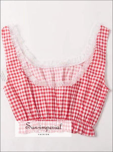 Vintage Girl Feelings Sun-imperial Crop Plaid Tank top with Lace High Street Fashion