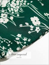 Vintage Green Floral Print Chiffon Midi Dress Chic Turn Down Collar Buttoned Short Sleeve