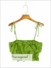 Vintage Green Tie Cami Strap Ruffles Crop top tie cami strap crop SUN-IMPERIAL United States