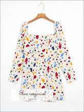 Vintage Long Sleeve Colorful Graffiti Print Square Neckline A-line Dress SUN-IMPERIAL United States