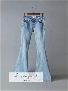 Vintage Low Waist Elastic Flare Jeans Women Vintage Style Bell bottom Skinny Jeans Dark Blue Wide