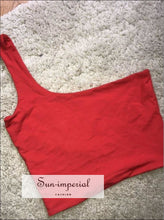Vintage Olson One Shoulder Strapless Crop top -red Basic style, red, street SUN-IMPERIAL United States