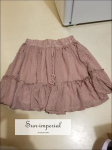 Vintage Pink A-line High Waist Polka Dot Boho Beach Mini Skirt Style Print, best seller, bohemian style, boho casual style SUN-IMPERIAL 