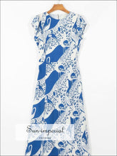 Vintage Sleeveless Floral Print Midi Dress Split front Backless White Summer Dress