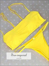 Vintage Solid Thong Striped Bandeau Wire Free Bikini Set Low Waist SUN-IMPERIAL United States
