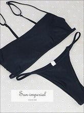 Vintage Solid Thong Striped Bandeau Wire Free Bikini Set Low Waist SUN-IMPERIAL United States