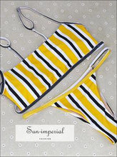 Vintage Solid Thong Striped Bandeau Wire Free Bikini Set Low Waist SUN-IMPERIAL United States
