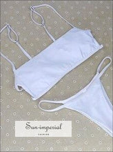 Vintage Solid Thong Striped Bandeau Wire Free Bikini Set Low Waist SUN-IMPERIAL United States