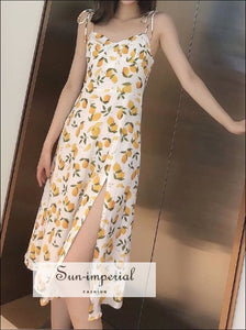 Vintage Tie Cami Strap Fruit Print Midi Dress SUN-IMPERIAL United States