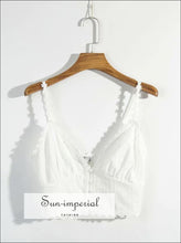 Vintage White Cami Strap with Lace Decor Center Buttons Women Tank top