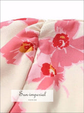 Vintage White Dress with Pink Floral Print V-neck Short-sleeved Maxi Dress