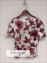 Vintage White Flower Print Puff Short Sleeve V-neck top Single-breasted Elegant Women Blouse vintage style SUN-IMPERIAL United States
