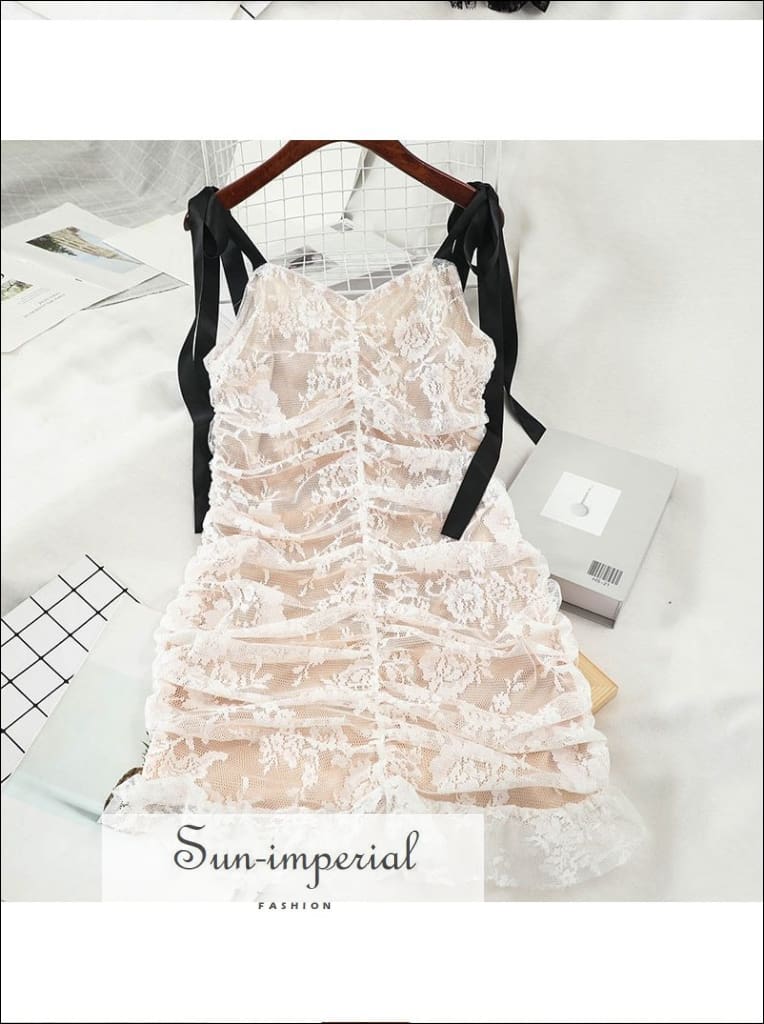 Sun-Imperial - Vintage White Lace Bodycon Dress with Black Tie Dye Cami Strap Mini Dress Black / L Sun-Imperial - Vintage White Lace Bodycon Dress with Black Tie Dye Cami Strap Mini Dress Black / L