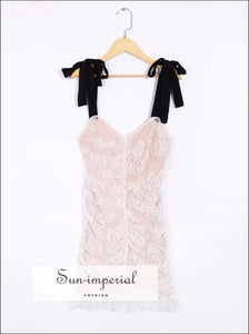 Sun-imperial - vintage White lace bodycon dress with Black tie dye cami strap mini dress Black / L Sun-imperial - vintage White lace bodycon dress with Black tie dye cami strap mini dress Black / L