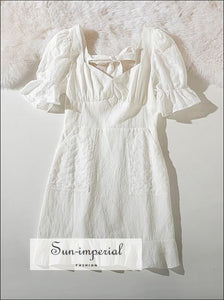 Vintage White Mini Cut out Short Lantern Sleeve Dress