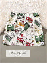 Vintage White Mini Skirt with Graffiti Print A-line Skirt