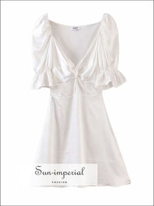 Vintage White Satin Mini Dress with Puff Sleeve SUN-IMPERIAL United States