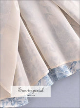 Vintage White with Blue Floral Cami Tie Dye Strap Split front Slim Cut Midi Dress Beach Style Print, chick sexy style, elegant styke, 