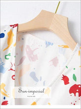 Vintage White with Colorful Splash-ink Print Midi Dress Wrap SUN-IMPERIAL United States