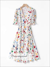 Vintage White with Colorful Splash-ink Print Midi Dress Wrap SUN-IMPERIAL United States