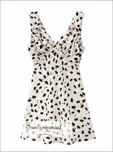 Vintage Whiteblack Leopard Print V-neck Sleeveless Ruched Bust V-neckline Mini Dress