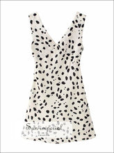 Vintage Whiteblack Leopard Print V-neck Sleeveless Ruched Bust V-neckline Mini Dress