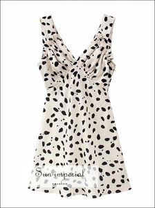 Vintage Whiteblack Leopard Print V-neck Sleeveless Ruched Bust V-neckline Mini Dress