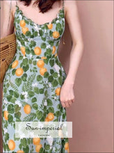 Vintage Women Sleeveless Midi Dress with Fruit Print and Ruffle detail Beach Style Print, bohemian style, boho chick sexy harajuku style 