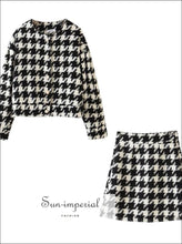 Vintage Women Two Piece Pearl Button Plaid Blazer and High Waist a Line Mini Skirt Long Sleeve 2 piece skirt jacke set, best seller, 