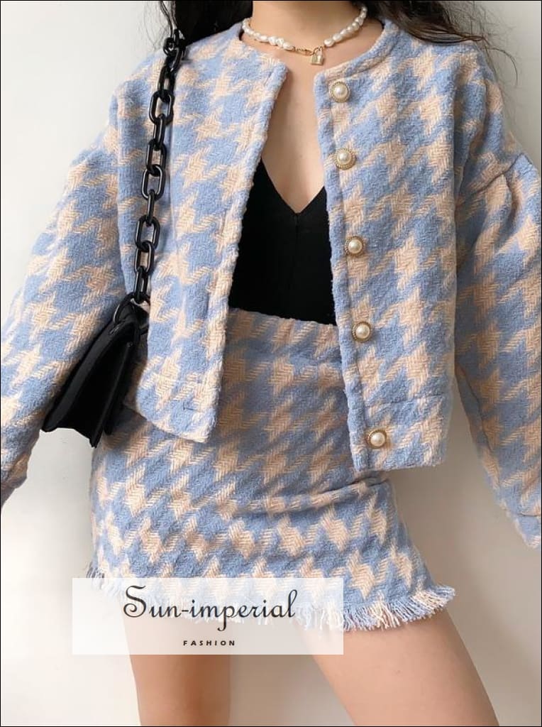 Sun imperial vintage women two piece pearl button plaid blazer