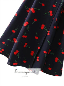 Navy Vintage Wrap A-line Dress V-neck Tie Waist side Split Dress Casual Midi Sundress