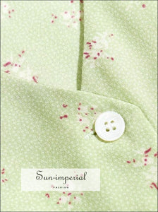 Vintage Yellow Flower Print Blouse Center Buttoned Short Sleeve Women top