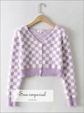 Violet Check Plaid Crop Knit Cardigan - Sun Imperial (photo 8)