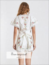 Sun-Imperial Vitry-sur-seine Shorts Set - Elegant Print Lace Patchwork Women Suits V Neck Short Sleeve Tops High