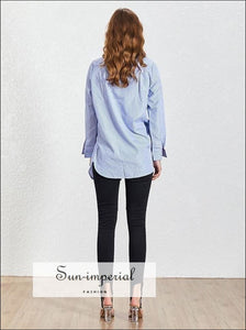 Vivian top - Casual Striped Print Women Shirt Lapel Long Sleeve Button Loose Slim plus Size