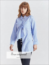 Vivian top - Casual Striped Print Women Shirt Lapel Long Sleeve Button Loose Slim plus Size