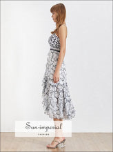 Viviana Dress- V Neck Cami Strap Dressr Backless High Waist Slim Asymmetrical Printed Midi Dress