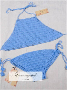 White Crochet Bikinis Sets Handmade Knitted Cotton Swimwear Swimsuit top + bottom
