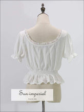 White Cropped Summer top Women Blouses off Shoulder top Chiffon Ruffle Lace Blouse