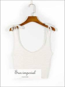 White Fuzzy Knitted Tie Dye Strap Cropped top chick sexy style, street style SUN-IMPERIAL United States