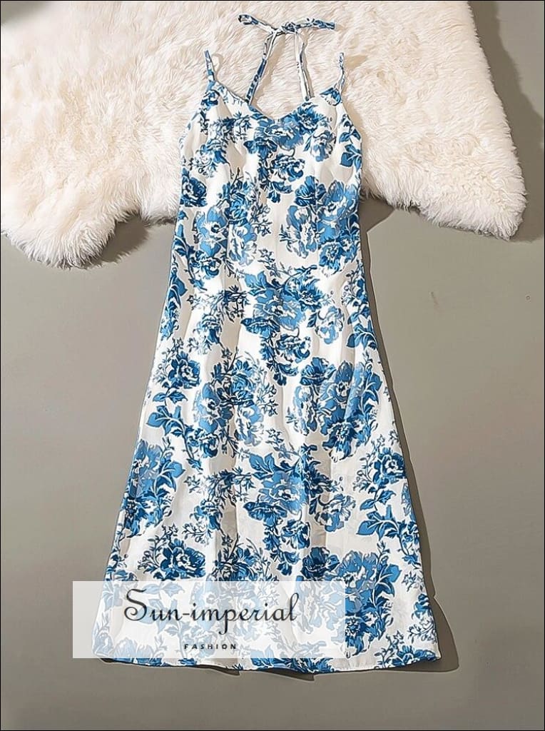 IMPERIAL BLOOM BLUE WOVEN MIDI DRESS