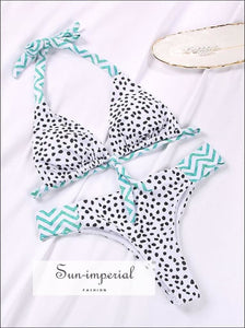 White Polka Dot Brazilian Bikini with Purple Strap detail SUN-IMPERIAL United States