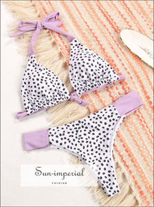 White Polka Dot Brazilian Bikini with Purple Strap detail SUN-IMPERIAL United States