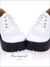 White Punk Lace up Oxfords Vegan Leather with Short Block Heel and Chunky Treaded Soles casual style, harajuku SHOES, Preppy Style Clothes, 
