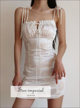 White Satin Floral Jacquard Tie Shoulder Mini Dress