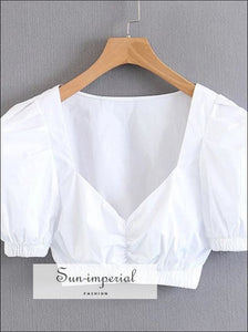 White Short Sleeve Crop top Ruched Bustier for Women SUN-IMPERIAL United States