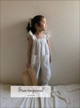 White Summer Girls Cotton Casual One-piece Jumpsuit with Flying Sleeve and front Pocket detail Kids baby girls, kids, little girl dress, 