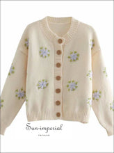 White Vintage Buttoned Cardigan with Floral Embroidery detail Women Casual Knitted Sweater top vintage style SUN-IMPERIAL United States